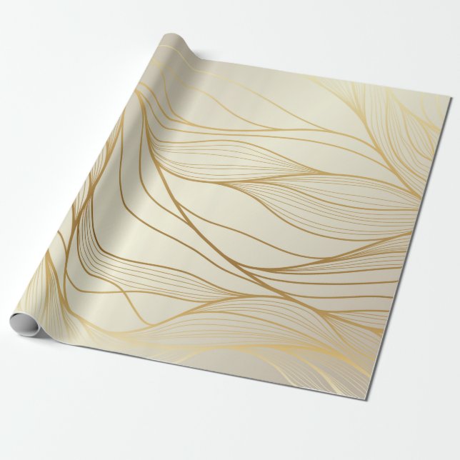 Papier Cadeau Motif ondulé or. Luxueux ornement linéaire doré (Déroulé)