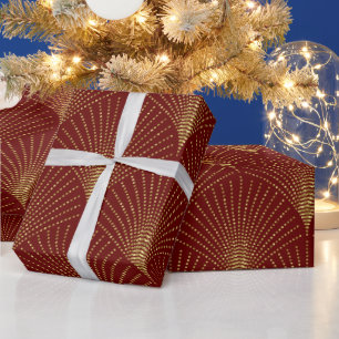 Papier Cadeau Motif or art déco sur arrière - plan rouge