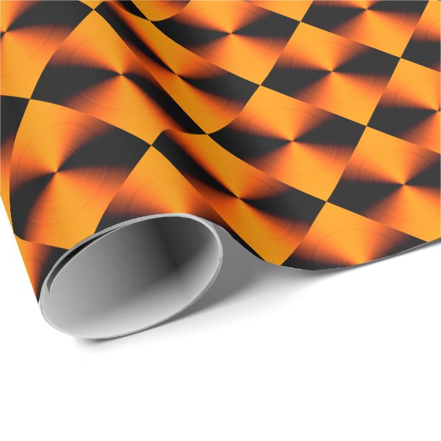 Papier Cadeau Motif orange rouge noir plaqué (Coin rond)
