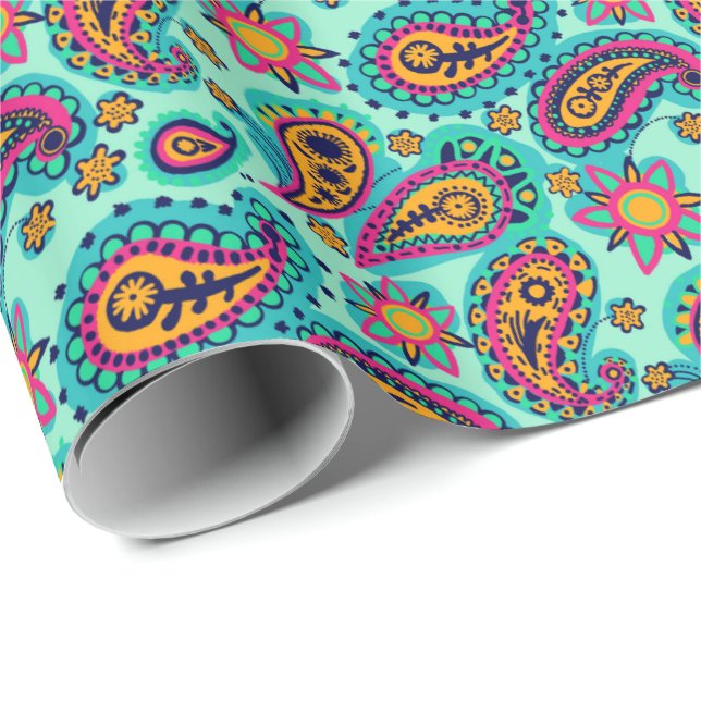 Papier Cadeau Motif orange vert de Paisley de pistache (Coin rond)