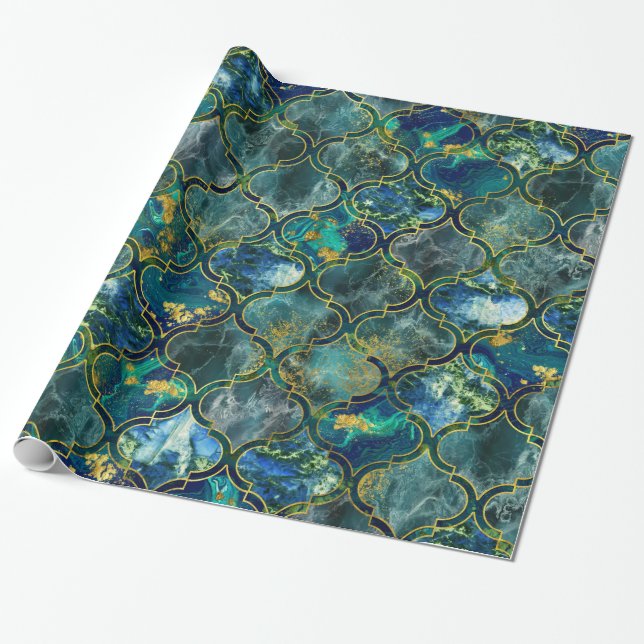Papier Cadeau Motif oriental avec du marbre et l'or (Déroulé)