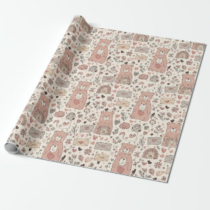 Papier Cadeau Motif Ours en Peluche Bohème Cosy