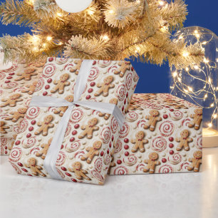 Papier Cadeau Motif pain d'épices et bonbons de menthe poivrée