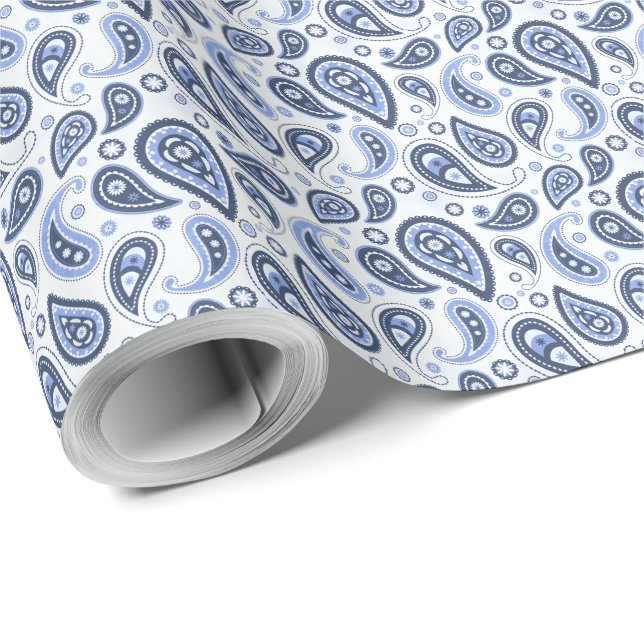Papier Cadeau Motif Paisley Bleu (Coin rond)