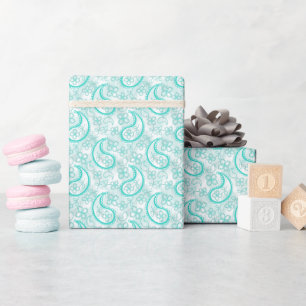 Papier Cadeau Motif paisley bleu turquoise monochrome
