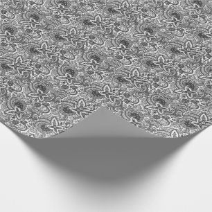 Papier Cadeau Motif Paisley Noir & Blanc Vintage Élégant
