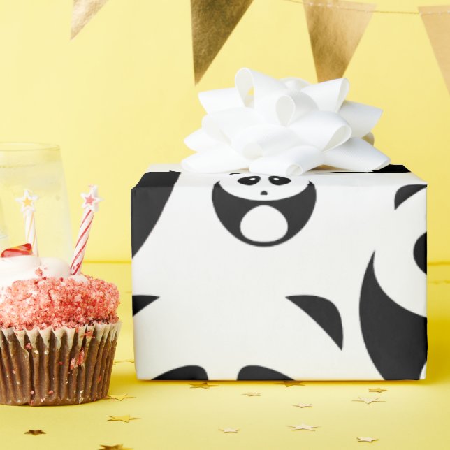 Papier Cadeau Motif Panda noir et blanc Kawaii (Fête d'anniversaire)