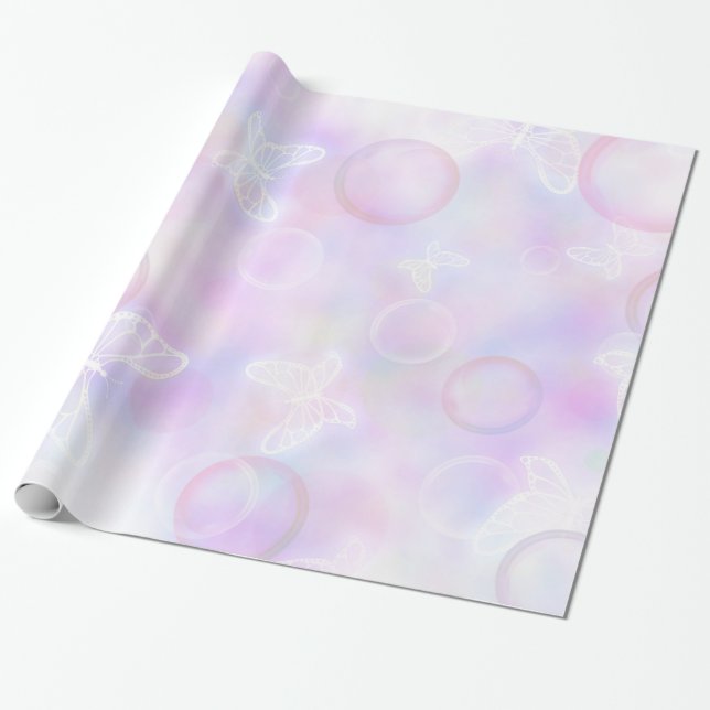 Papier Cadeau Motif papillon rose (Déroulé)
