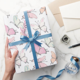 Papier Cadeau Motif papillon rose mou