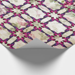 Papier Cadeau Motif papillon rose sur Shabby Roses Vintages