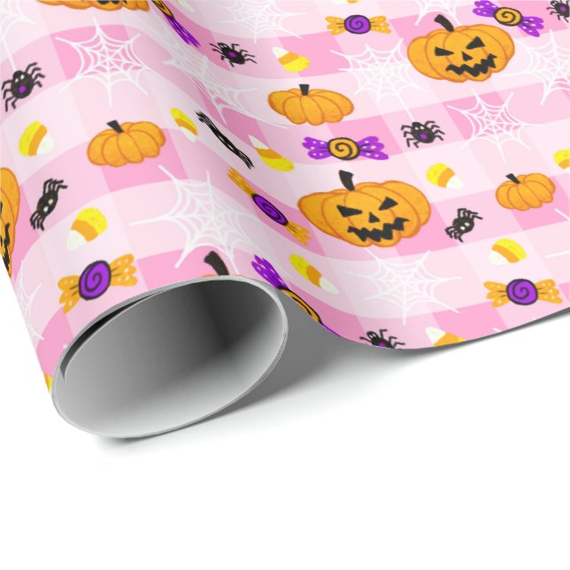 Papier Cadeau Motif pastel Pink Halloween (Coin rond)