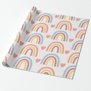 Papier Cadeau Motif Pastel Rainbows et Hearts