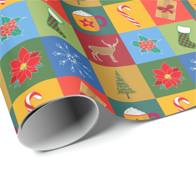 Papier Cadeau Motif patchwork de Noël (Coin rond)