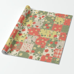 Papier Cadeau Motif Patchwork Floral de Ferme