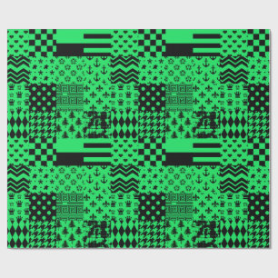 Papier Cadeau Motif patchwork mélange vert noir 