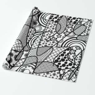 Papier Cadeau Motif Patchwork Noir & Blanc 02