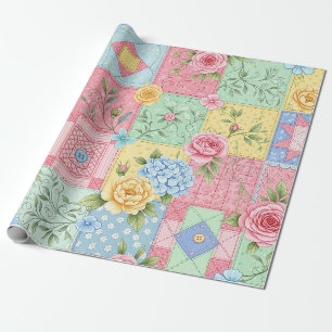 Papier Cadeau Motif Patchwork Rose Romantique