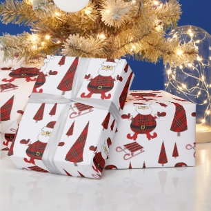 Papier Cadeau Motif Père Noël de mode Tartan rouge