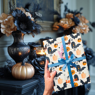 Papier Cadeau Motif personnalisé de citrouille et de chauve-sour