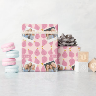 Papier Cadeau Motif personnalisé de poire rose, joli fruit fémin