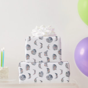 Papier Cadeau Motif Phases de lune d'aquarelle
