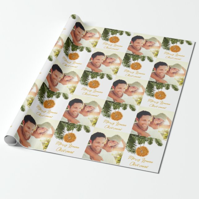 Papier Cadeau Motif photo de Noël moderne Lemon (Déroulé)