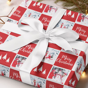 Papier Cadeau Motif photo personnalisé Rouge blanc Joyeux Noël