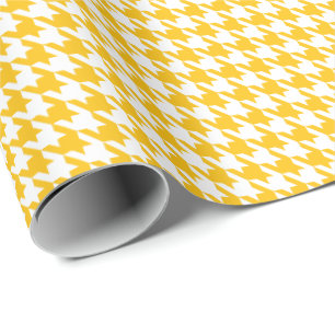 Papier Cadeau Motif pied-de-poule classique jaune et blanc