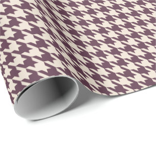 Papier Cadeau Motif Pied-de-Poule Prune & Crème   Élégant Classi