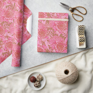 Papier Cadeau Motif Pink Australian Protea Et Waratah