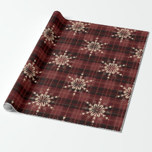 Papier Cadeau Motif PLAIGNÉ ROUGE FONCÉ AVEC ORNAMENTS OR