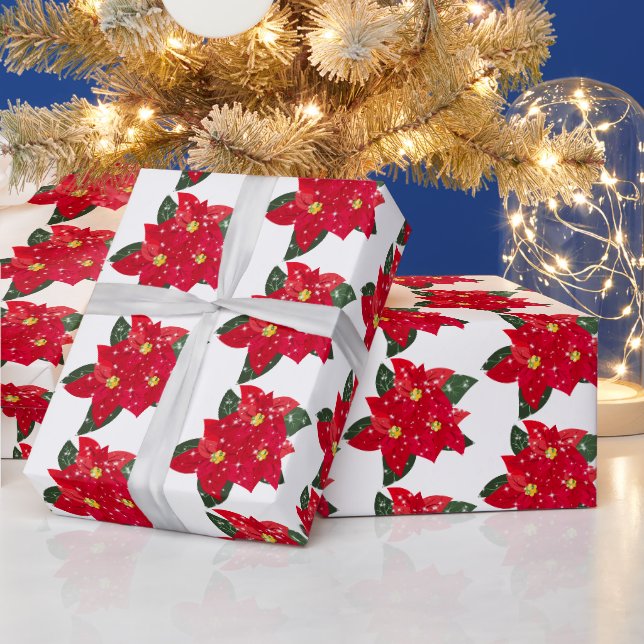 Papier Cadeau Motif Poinsettia (Vacances)