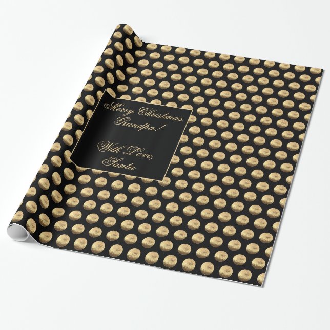 Papier Cadeau Motif Pois Black et Faux Gold Élégant (Déroulé)