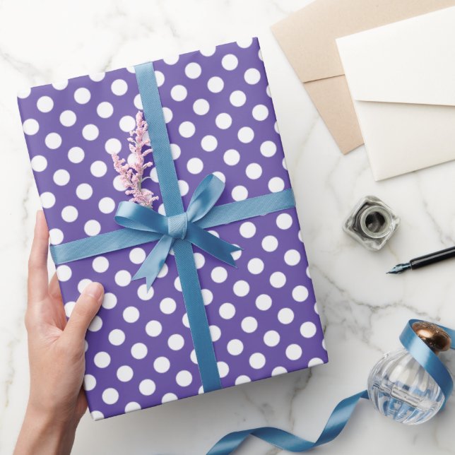 Papier Cadeau Motif pois blanc ultra violet (Cadeaux)