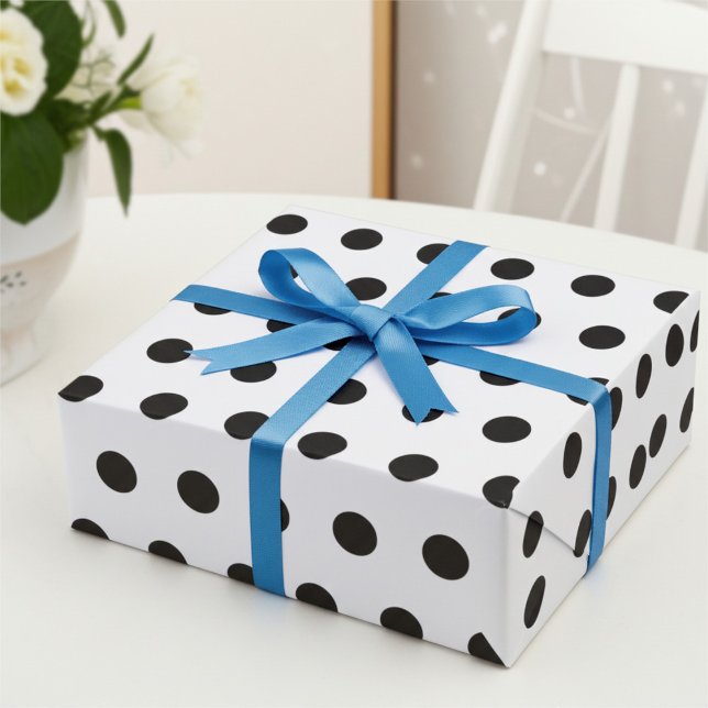 Papier Cadeau Motif Pois moderne noir et blanc (Créateur téléchargé)