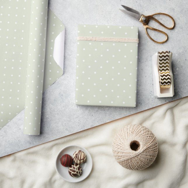 Papier Cadeau Motif Pois vert et blanc de Sage clair (Artisanat)