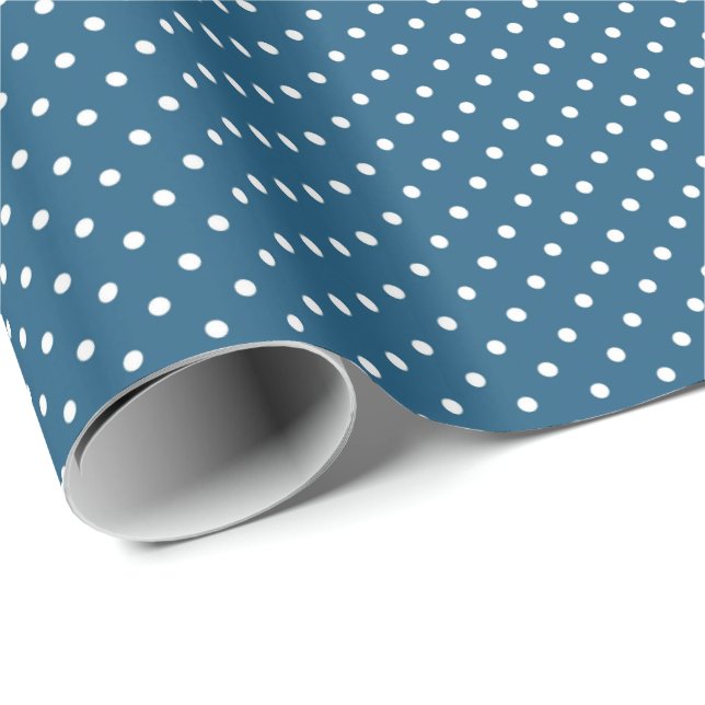 Papier Cadeau Motif Polka bleu foncé et blanc (Coin rond)