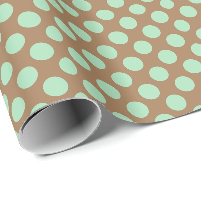 Papier Cadeau Motif Polkadot Mint Et Brun (Coin rond)