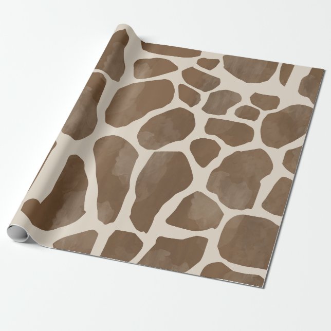 Papier Cadeau Motif Poster de animal de Giraffe d'aquarelle (Déroulé)