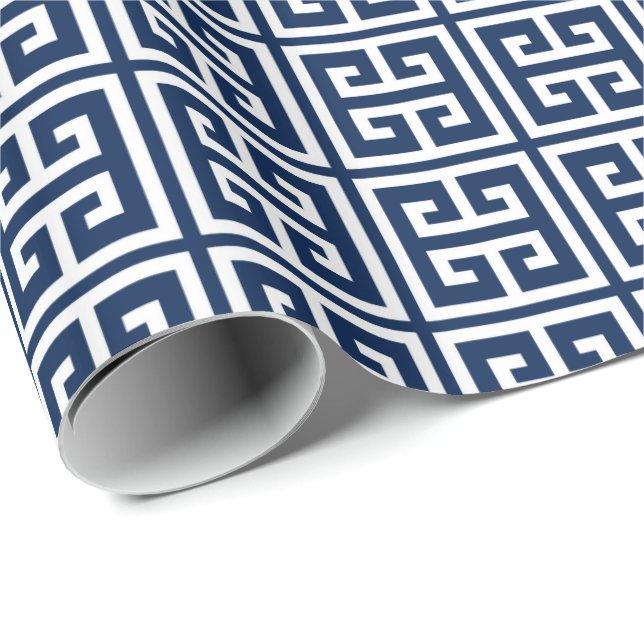 Papier Cadeau Motif principal grec de bleu marine (Coin rond)