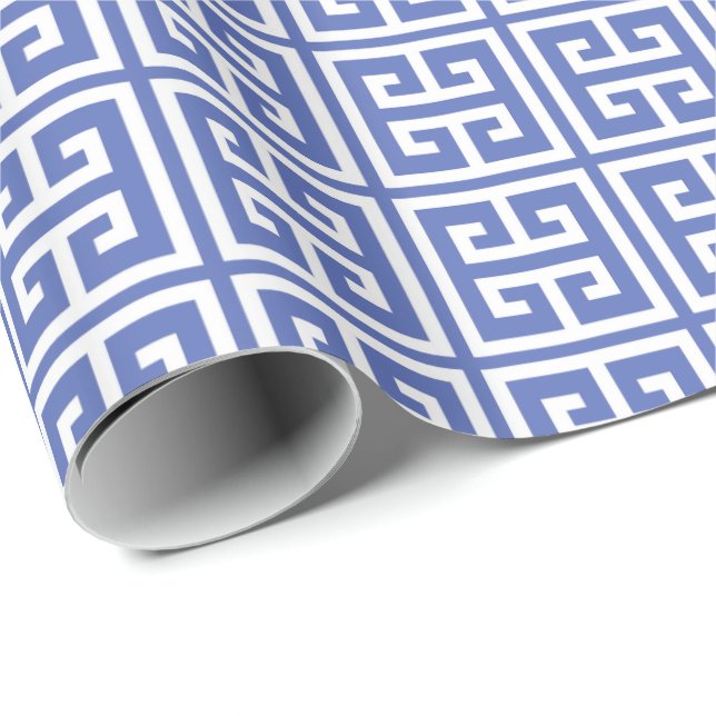 Papier Cadeau Motif principal grec de bleu royal (Coin rond)