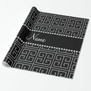 Papier Cadeau Motif principal grec noir nommé personnalisé