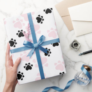 Papier Cadeau Motif Puppy Paks Rose et Noir
