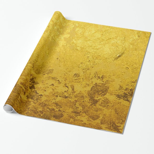 Papier Cadeau Motif PUR de FEUILLE d'OR + votre texte/photo (Déroulé)