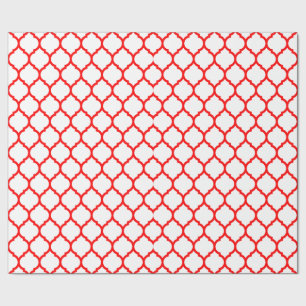 Papier Cadeau Motif Quatrefoil Marocain Rouge Blanc Élégant