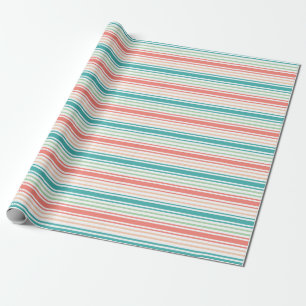 Papier Cadeau Motif rayé élégant : sarcelle, corail et blanc