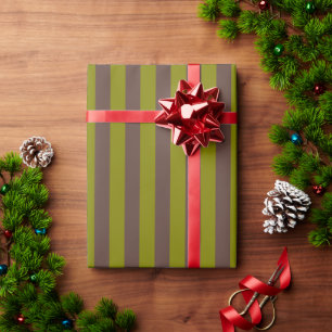 Papier Cadeau Motif rayé en chocolat brun et vert olive