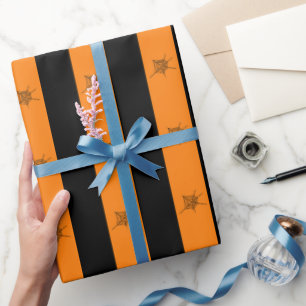 Papier Cadeau Motif rayé orange et noir d'Halloween
