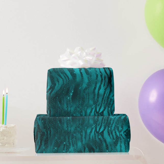 Papier Cadeau Motif rayures de tigre pailleté ombré sarcelle Gla (Cadeaux de fête)