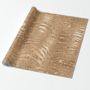 Papier Cadeau Motif rayures de zèbre sauvage paillettes or éléga